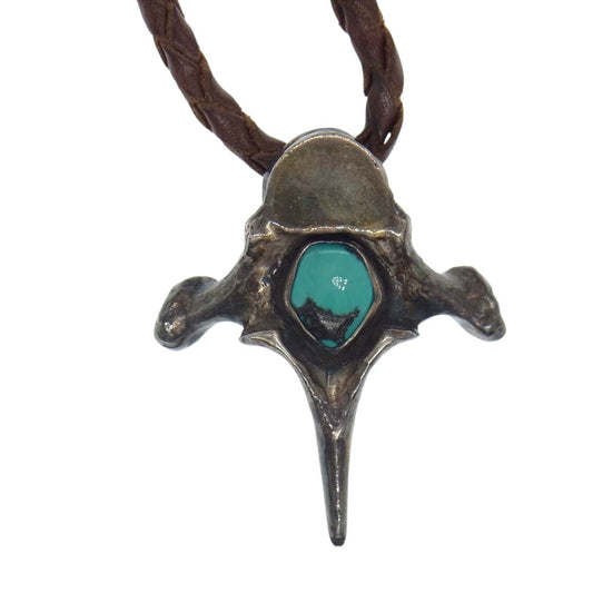 BACKBONE バックボーン Silver925 ターコイズ ボーン ペンダントトップ レザーコード ネックレス シルバー系【中古】