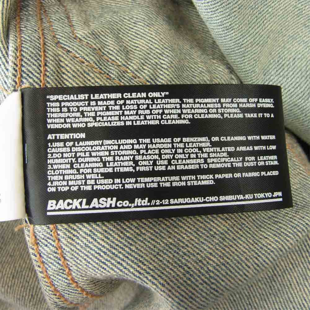 ISAMUKATAYAMA BACKLASH イサムカタヤマバックラッシュ 1133-05 ライナー付き ヴィンテージ加工 クラッシュ加工 カーフスエードレザー デニム コート インディゴブルー系 L【中古】