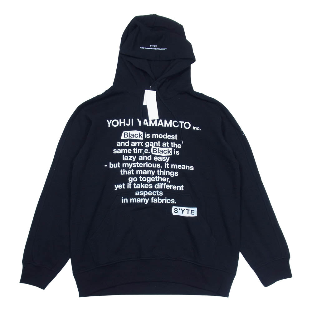 Yohji Yamamoto ヨウジヤマモト S'YTE UC-T72-019 French Terry Stitch Work Message＆Crow Hoodie メッセージ パーカー ブラック系 4【新古品】【未使用】【中古】