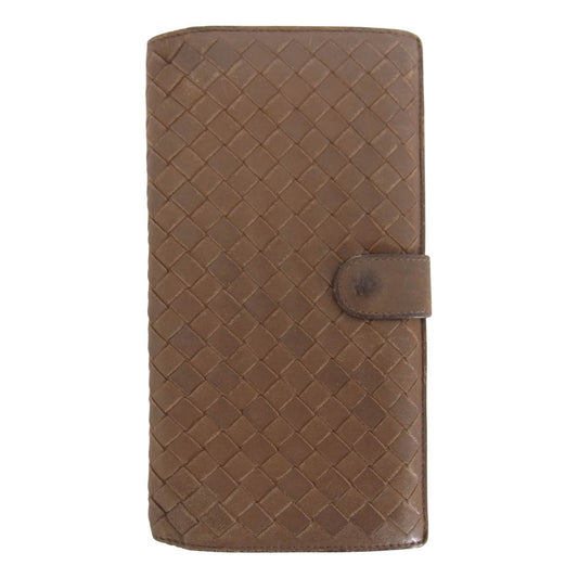 BOTTEGAVENETA ボッテガヴェネタ 134075 イントレチャート ラムスキン レザー ウォレット ブラウン系【中古】