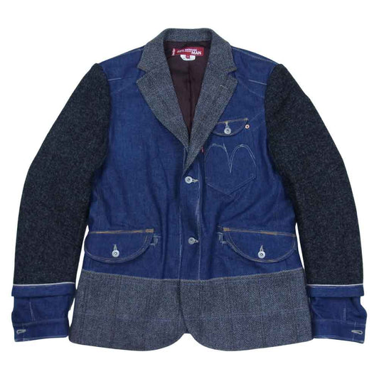 JUNYA WATANABE COMME des GARCONS ジュンヤワタナベコムデギャルソン 20AW Levi's リーバイス WF-J005 Wネーム セルヴィッチ デニム ウール ナイロン ツイード ドッキング ジャケット インディゴブルー系 M【美品】【中古】