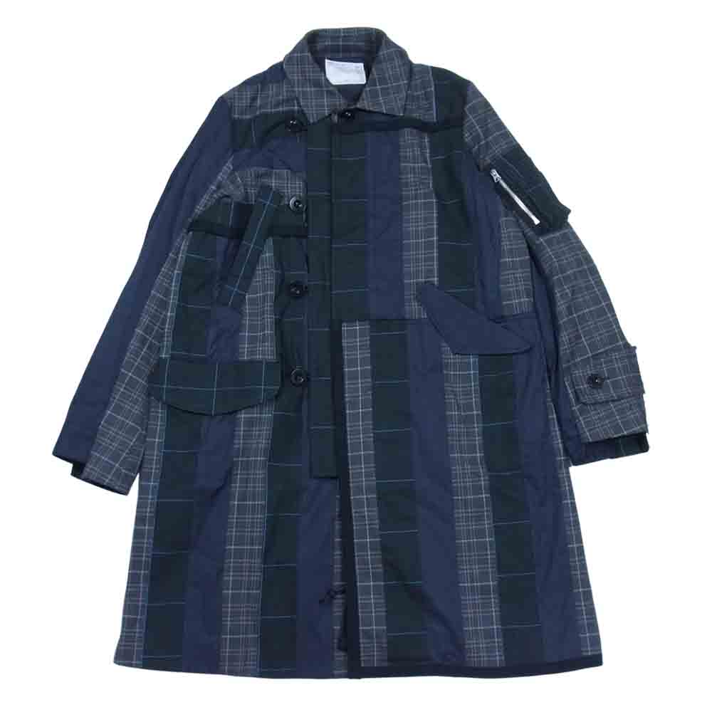 Sacai サカイ 21SS 21-02479M 異素材 切替 パッチワーク 再構築 コート グレー系 2【中古】