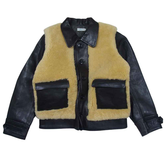 HELLER'S CAF ヘラーズカフェ Sheepskin Horsehide Grizzly Sports Jaket グリズリー ジャケット 熊ジャン ブラック系 38【美品】【中古】
