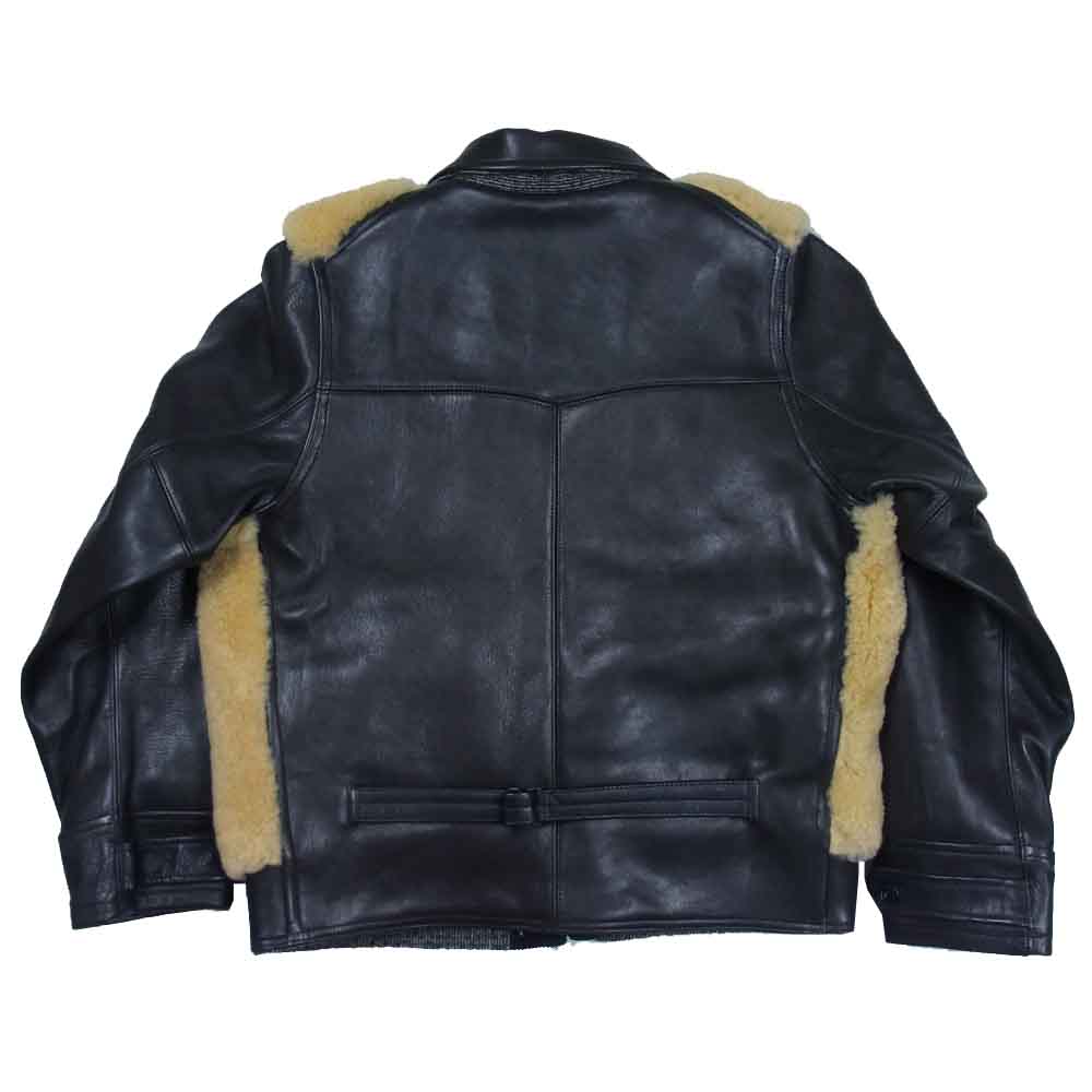 HELLER'S CAF ヘラーズカフェ Sheepskin Horsehide Grizzly Sports Jaket グリズリー ジャケット 熊ジャン ブラック系 38【美品】【中古】