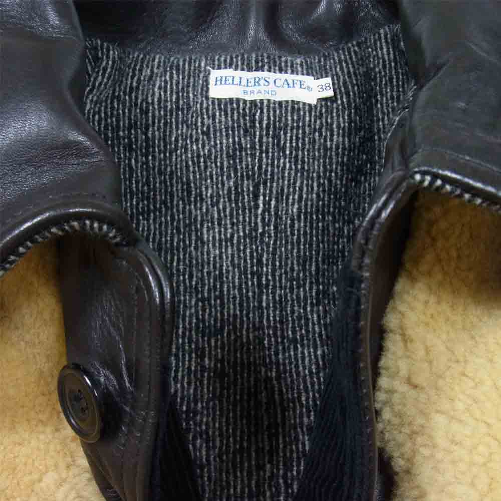 HELLER'S CAF ヘラーズカフェ Sheepskin Horsehide Grizzly Sports Jaket グリズリー ジャケット 熊ジャン ブラック系 38【美品】【中古】