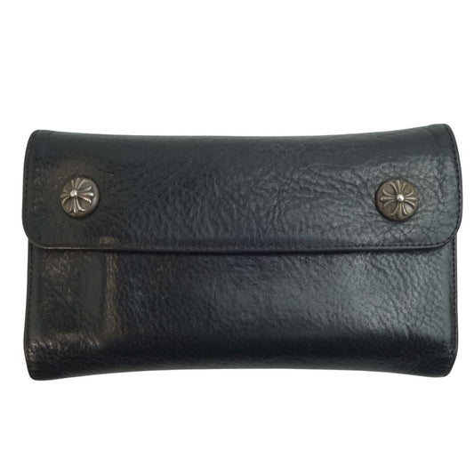CHROME HEARTS クロムハーツ（原本無） WAVE WALLET クロスボール ボタン ウェーブ レザー ウォレット ブラック系【中古】