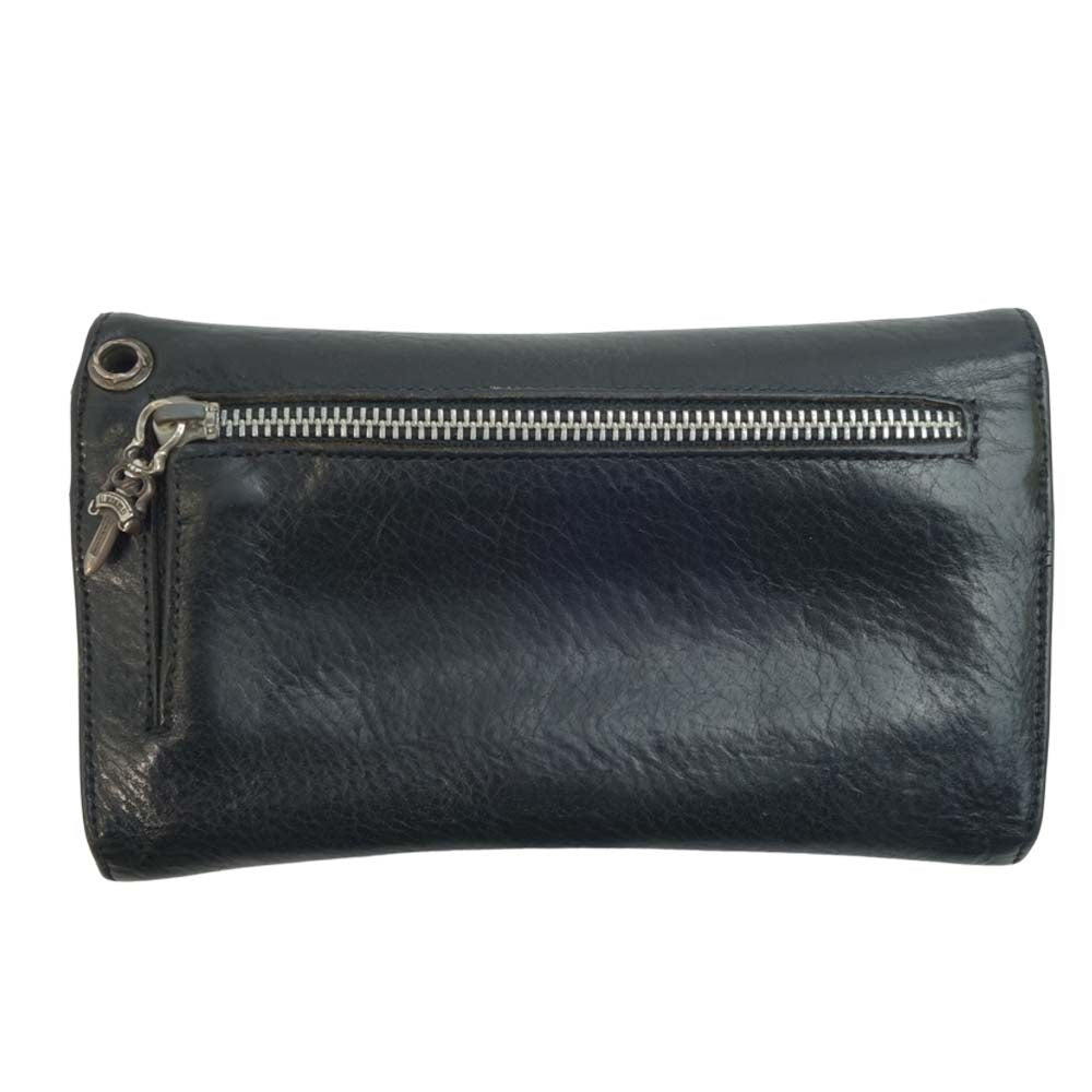 CHROME HEARTS クロムハーツ（原本無） WAVE WALLET クロスボール ボタン ウェーブ レザー ウォレット ブラック系【中古】