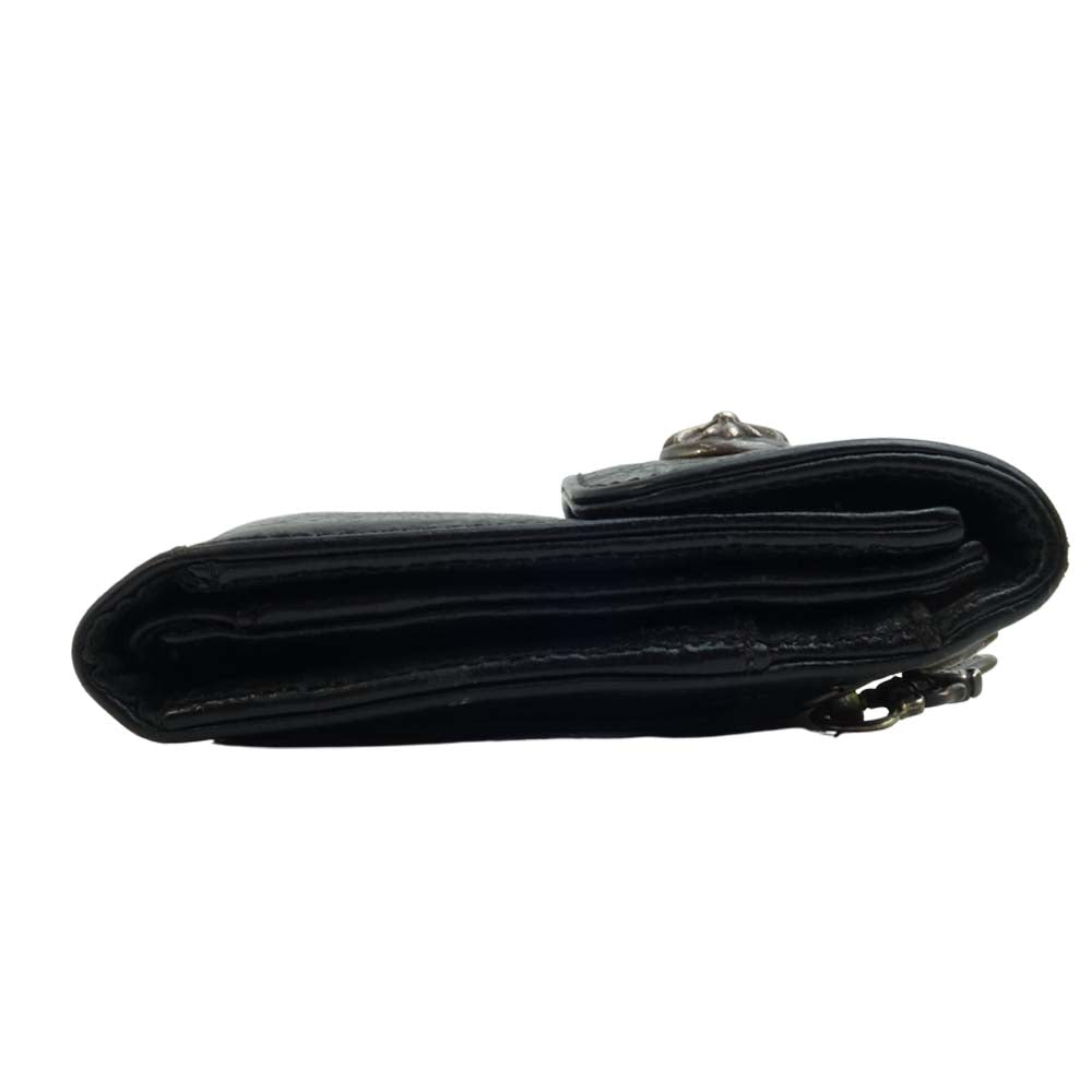 CHROME HEARTS クロムハーツ（原本無） WAVE WALLET クロスボール ボタン ウェーブ レザー ウォレット ブラック系【中古】