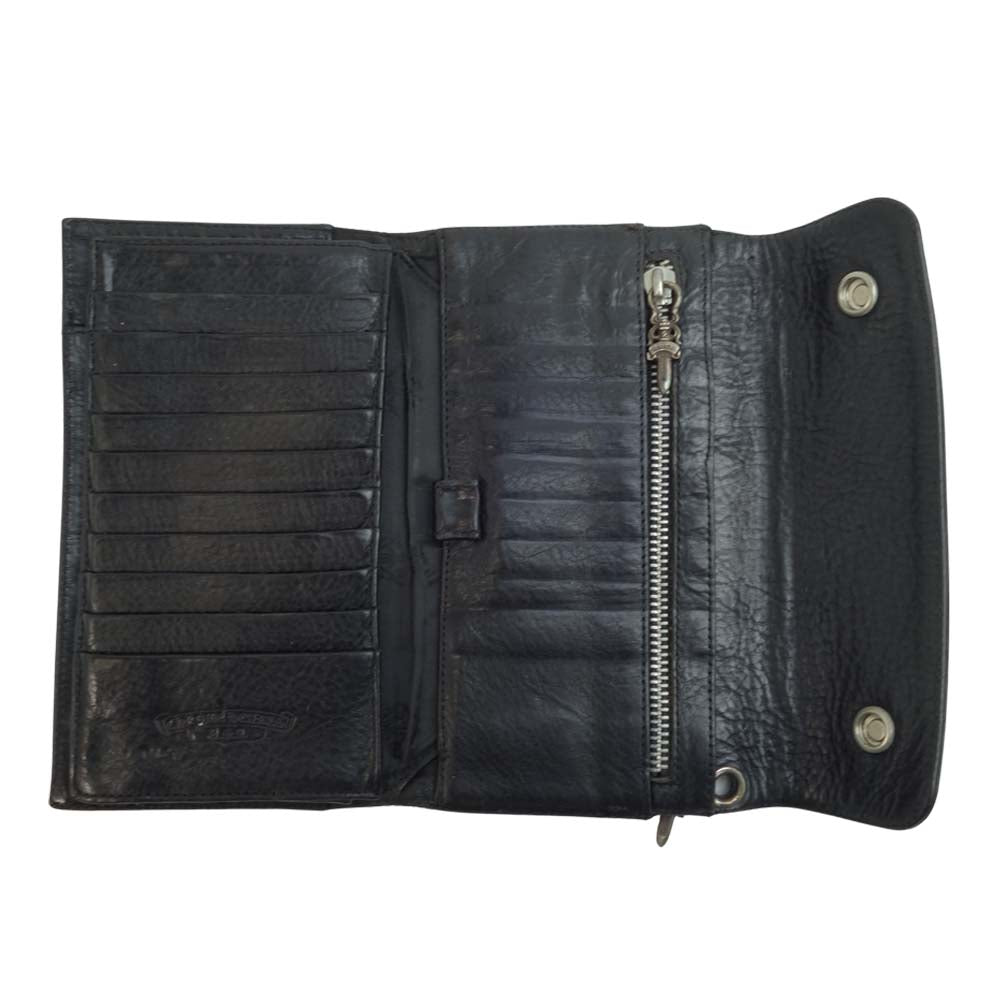 CHROME HEARTS クロムハーツ（原本無） WAVE WALLET クロスボール ボタン ウェーブ レザー ウォレット ブラック系【中古】