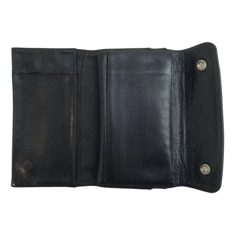 CHROME HEARTS クロムハーツ（原本無） WAVE WALLET クロスボール ボタン ウェーブ レザー ウォレット ブラック系【中古】