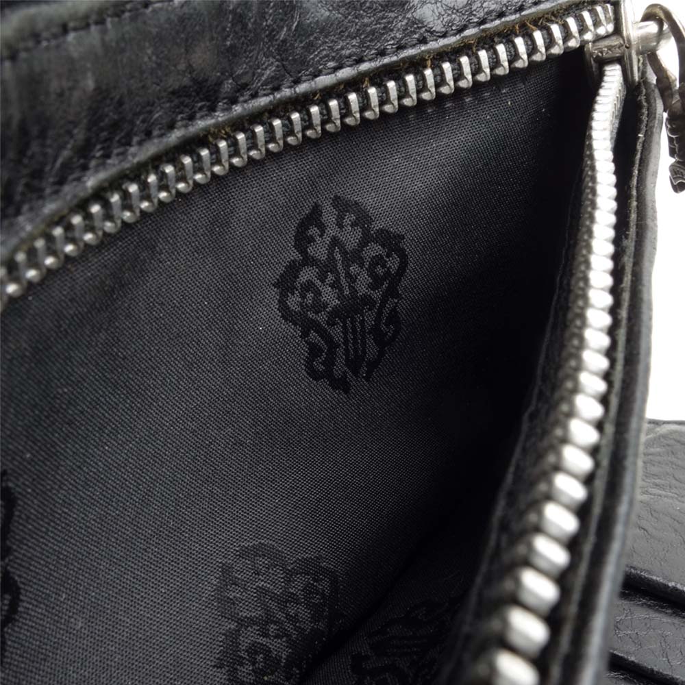 CHROME HEARTS クロムハーツ（原本無） WAVE WALLET クロスボール ボタン ウェーブ レザー ウォレット ブラック系【中古】