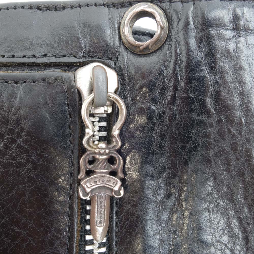 CHROME HEARTS クロムハーツ（原本無） WAVE WALLET クロスボール ボタン ウェーブ レザー ウォレット ブラック系【中古】
