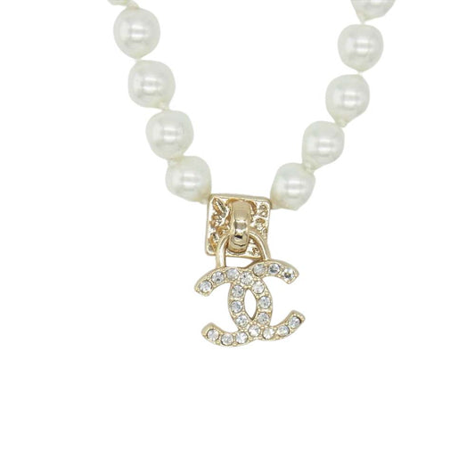 CHANEL シャネル 20A ココマーク ラインストーン フェイクパール ネックレス ホワイト系【中古】