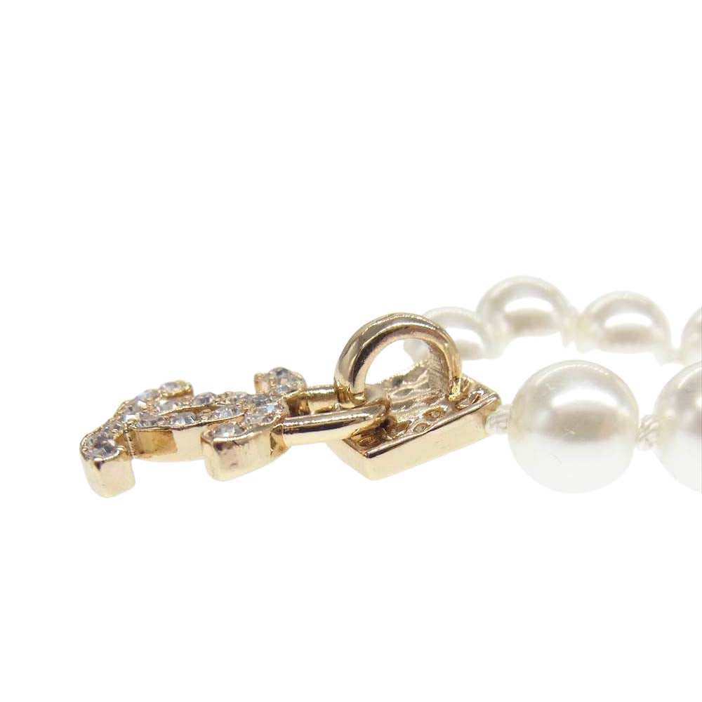 CHANEL シャネル 20A ココマーク ラインストーン フェイクパール ネックレス ホワイト系【中古】
