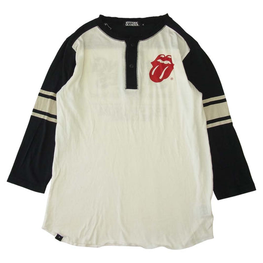 HYSTERIC GLAMOUR ヒステリックグラマー The Rolling Stones ローリングストーンズ ヘンリーネック バックロゴ 七分丈 カットソー ホワイト系 S【中古】