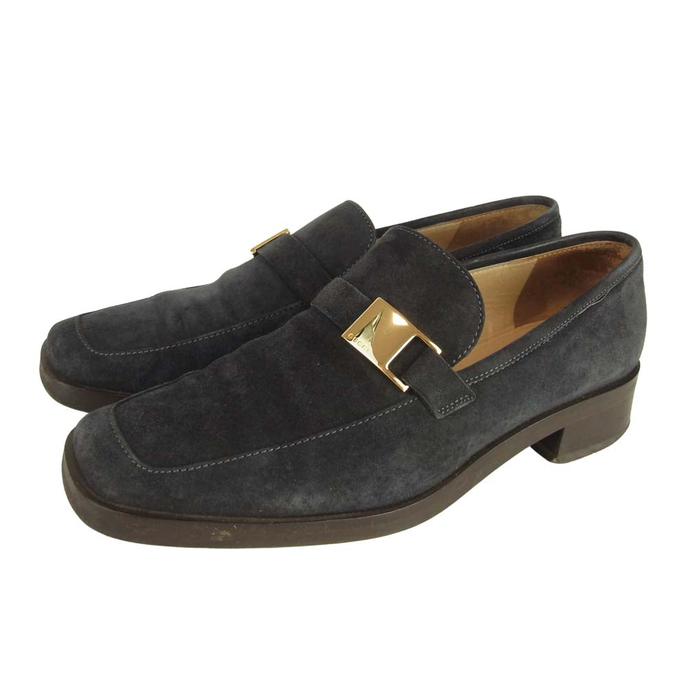 GUCCI グッチ 100 0451 スエード ヒール ローファー ネイビー系 35.5【中古】