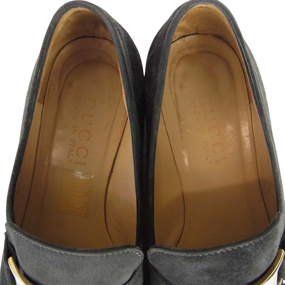 GUCCI グッチ 100 0451 スエード ヒール ローファー ネイビー系 35.5【中古】