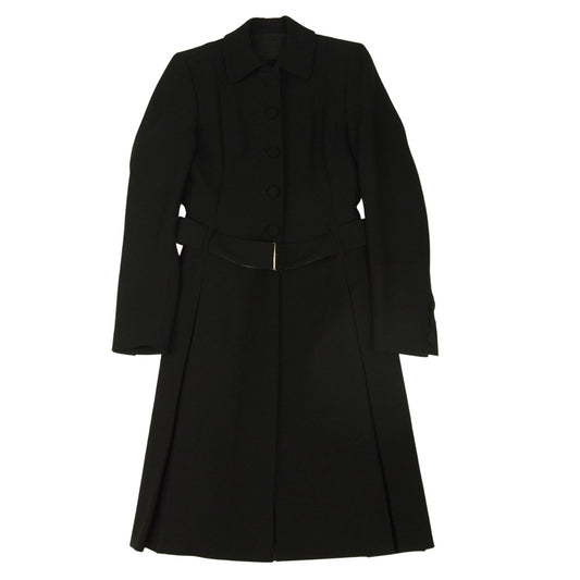 PRADA プラダ サイドプリーツ ロゴバックル ベルテッド コート ブラック系 40【中古】