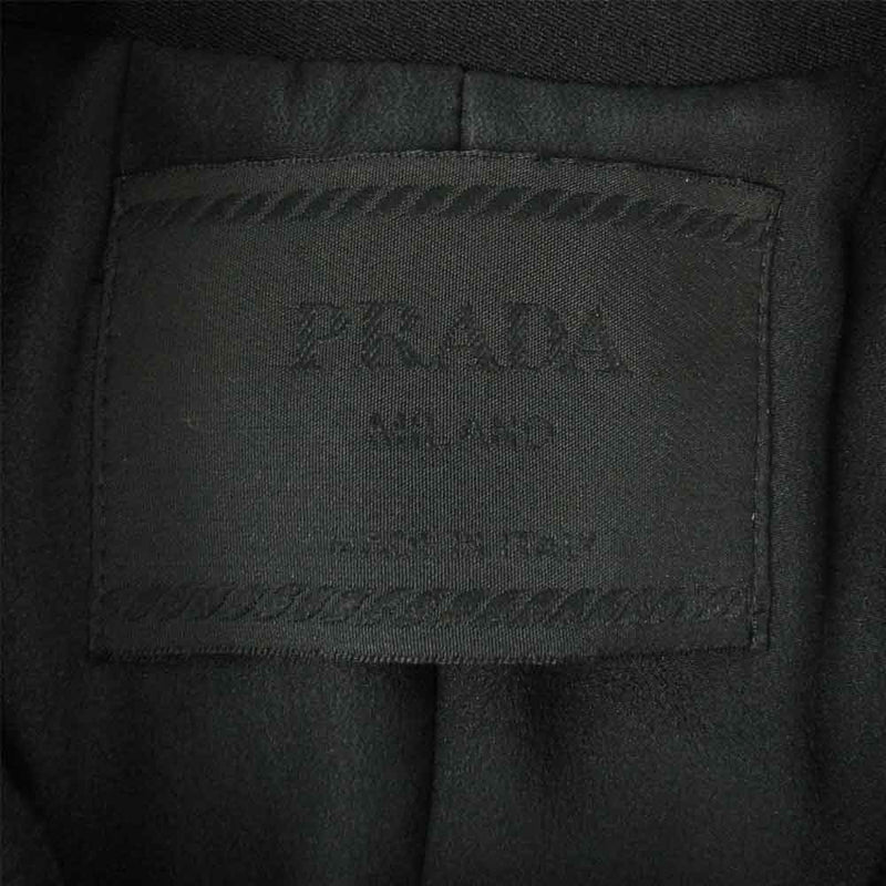 PRADA プラダ サイドプリーツ ロゴバックル ベルテッド コート ブラック系 40【中古】