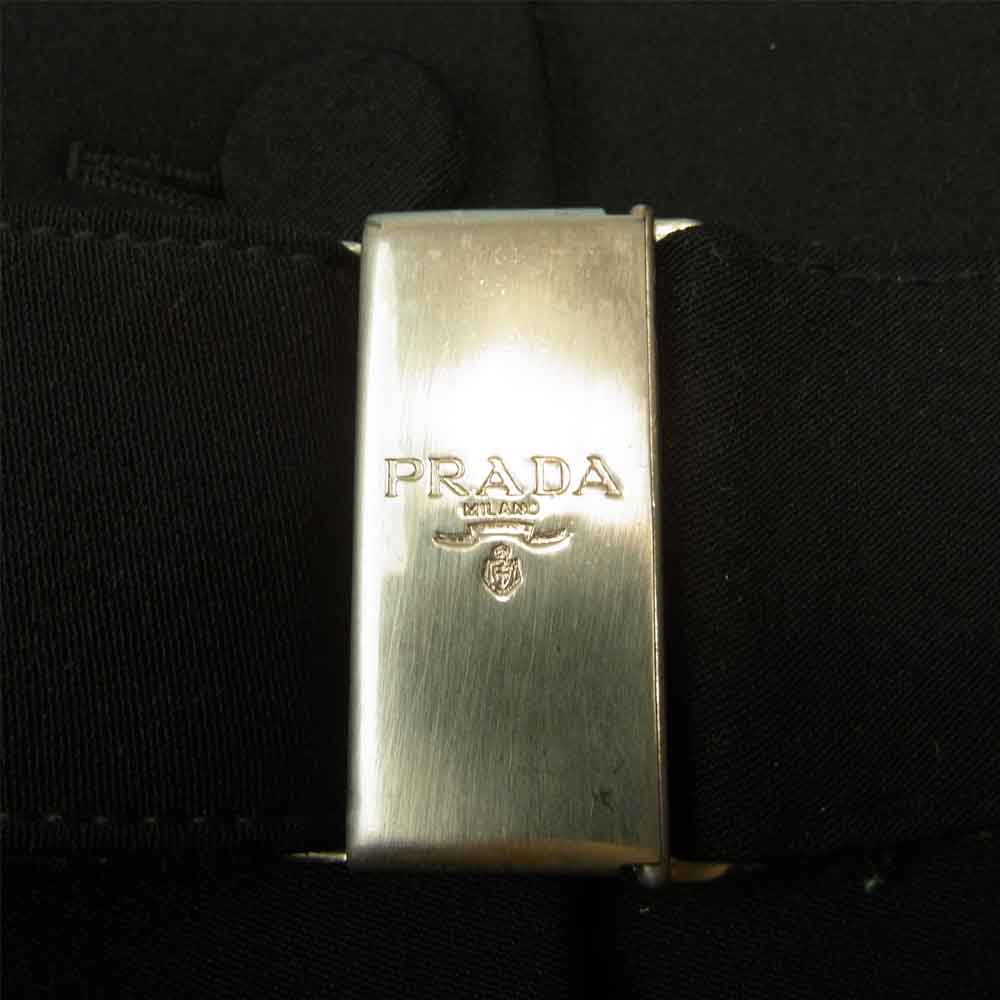 PRADA プラダ サイドプリーツ ロゴバックル ベルテッド コート ブラック系 40【中古】