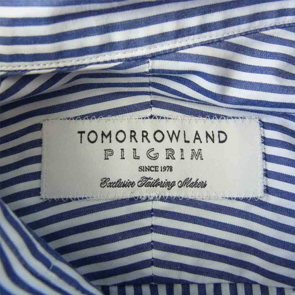TOMORROWLAND トゥモローランド PILGRIM ボタンダウン ストライプ シャツ ホワイト系 ネイビー系 39【新古品】【未使用】【中古】