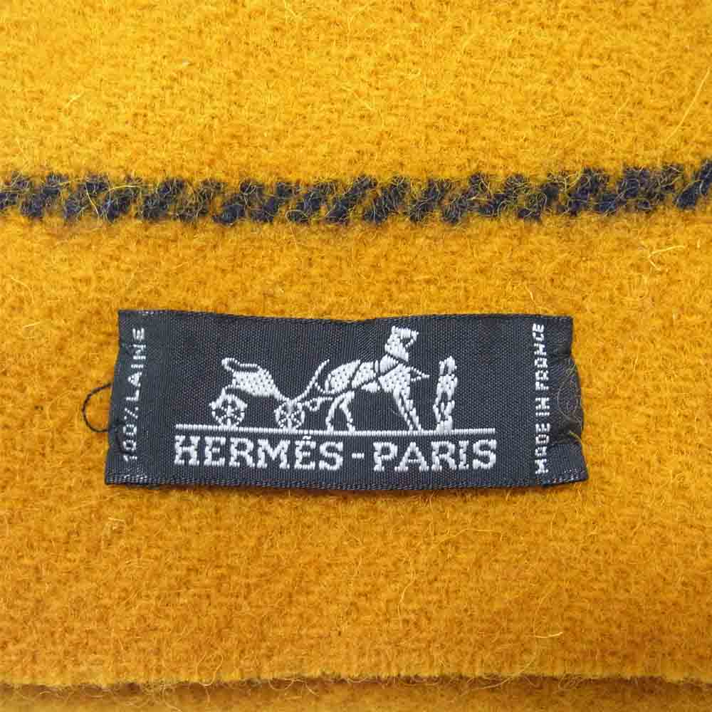 HERMES エルメス ロカバール ストライプ ウール マフラー イエロー系【新古品】【未使用】【中古】