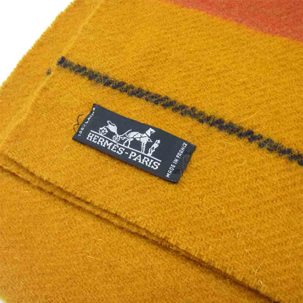 HERMES エルメス ロカバール ストライプ ウール マフラー イエロー系【新古品】【未使用】【中古】