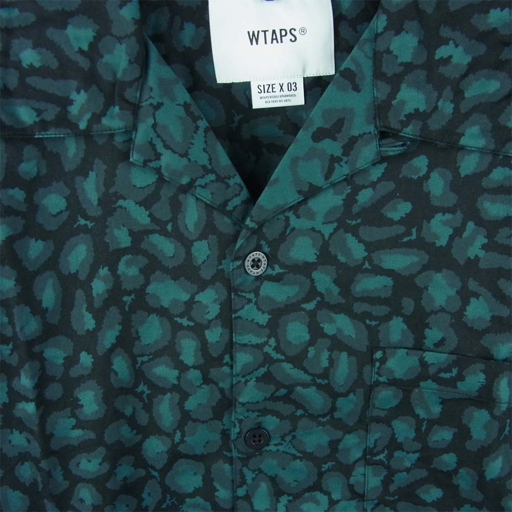 WTAPS ダブルタップス 21SS 211TQDT-SHM05 NIGHT VISION / SS ナイトビジョン レオパード 開襟 オープンカラー 半袖 シャツ 青緑系 03【美品】【中古】