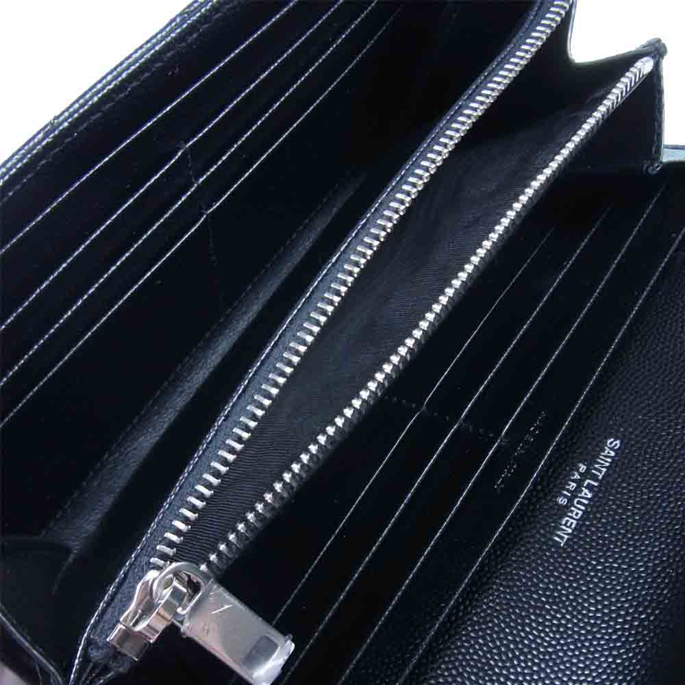 SAINT LAURENT サンローラン 372264 BOW02 LARGE FLAP WALLET YSL シルバー金具 Vステッチ ラージフラップ ウォレット 長財布 ブラック系【美品】【中古】