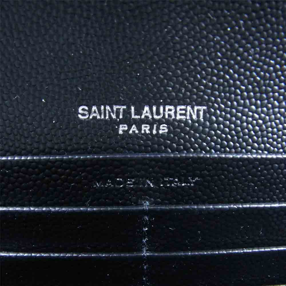 SAINT LAURENT サンローラン 372264 BOW02 LARGE FLAP WALLET YSL シルバー金具 Vステッチ ラージフラップ ウォレット 長財布 ブラック系【美品】【中古】