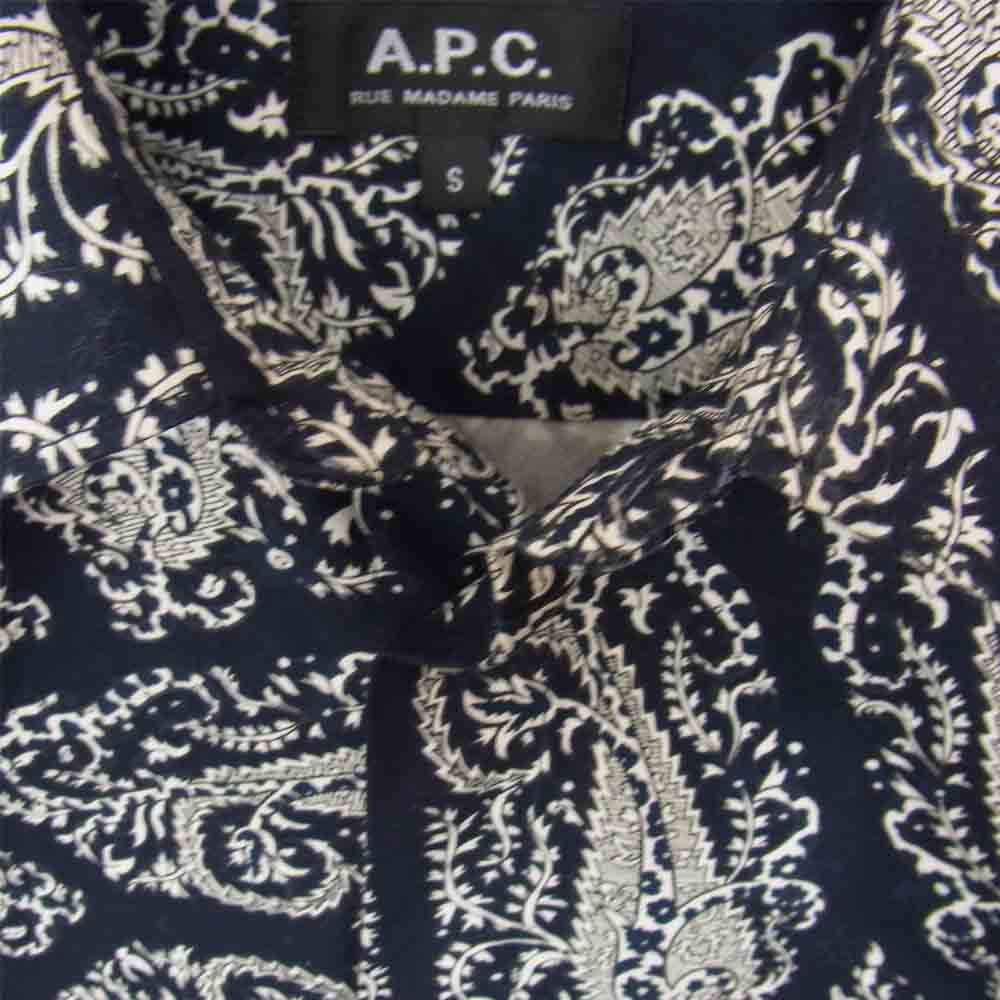 A.P.C. アーペーセー 24166-1-75801 バンダナ ペイズリー 総柄 長袖 シャツ ネイビー系 S【美品】【中古】