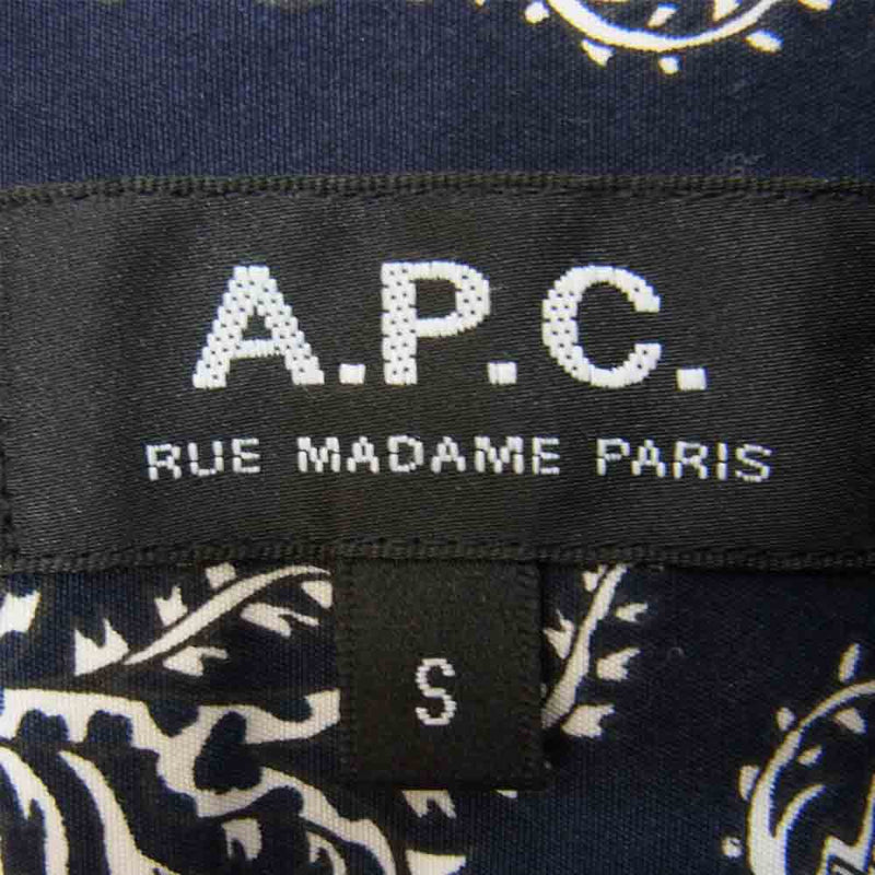 A.P.C. アーペーセー 24166-1-75801 バンダナ ペイズリー 総柄 長袖 シャツ ネイビー系 S【美品】【中古】