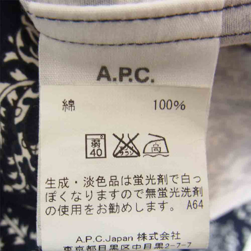 A.P.C. アーペーセー 24166-1-75801 バンダナ ペイズリー 総柄 長袖 シャツ ネイビー系 S【美品】【中古】