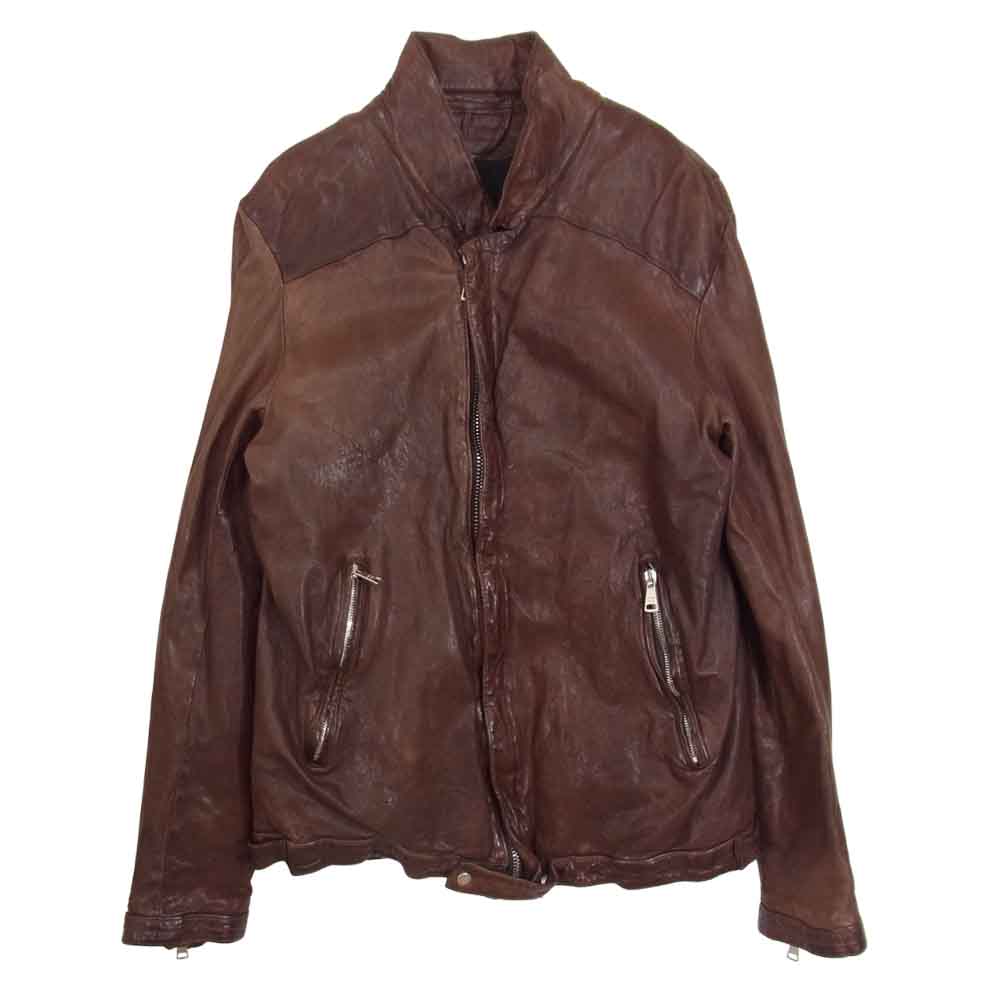 GIORGIO BRATO ジョルジオブラット 国内正規品 イタリア製 シープスキン シワ加工 レザー ジャケット ブラウン系 50【中古】