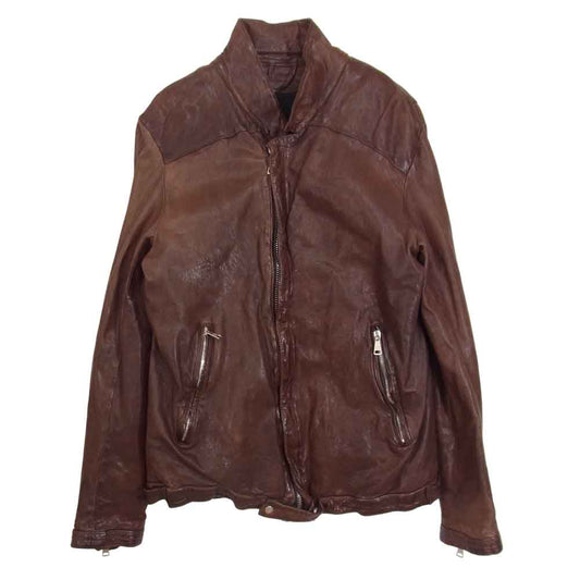 GIORGIO BRATO ジョルジオブラット 国内正規品 イタリア製 シープスキン シワ加工 レザー ジャケット ブラウン系 50【中古】