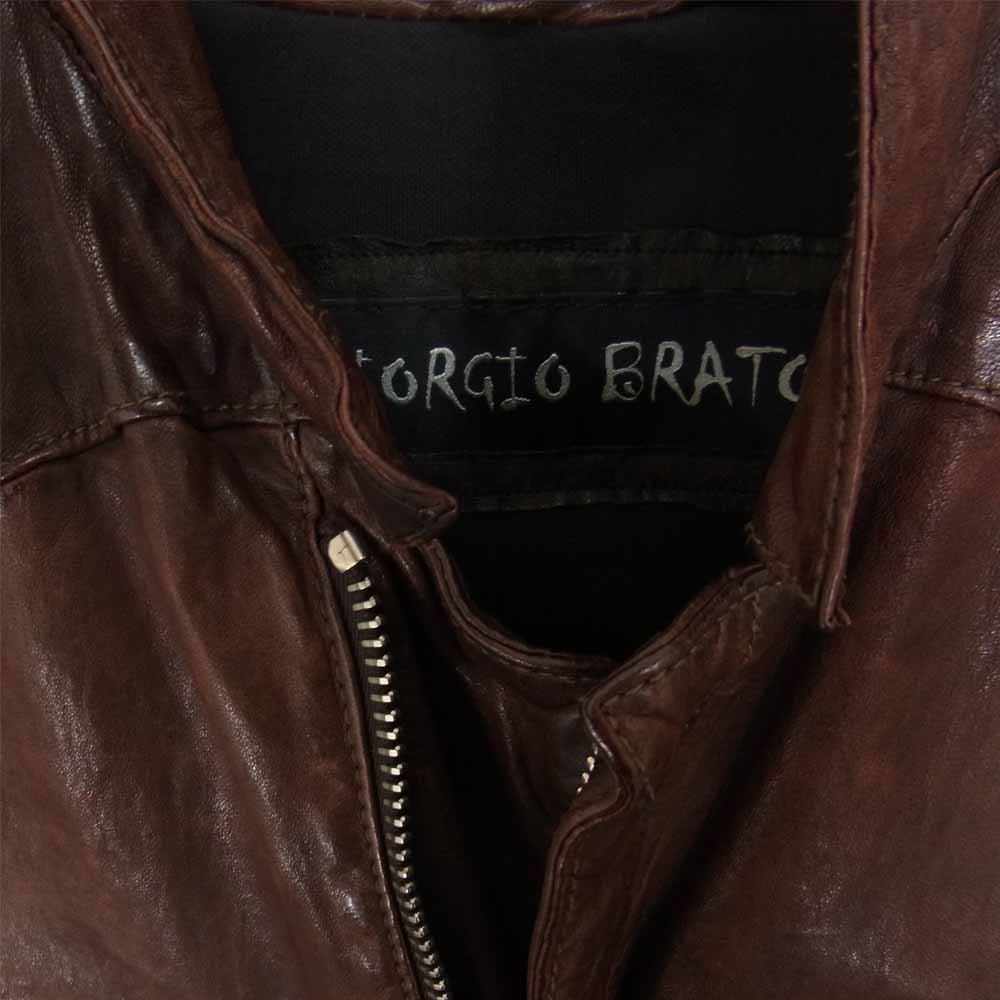GIORGIO BRATO ジョルジオブラット 国内正規品 イタリア製 シープスキン シワ加工 レザー ジャケット ブラウン系 50【中古】