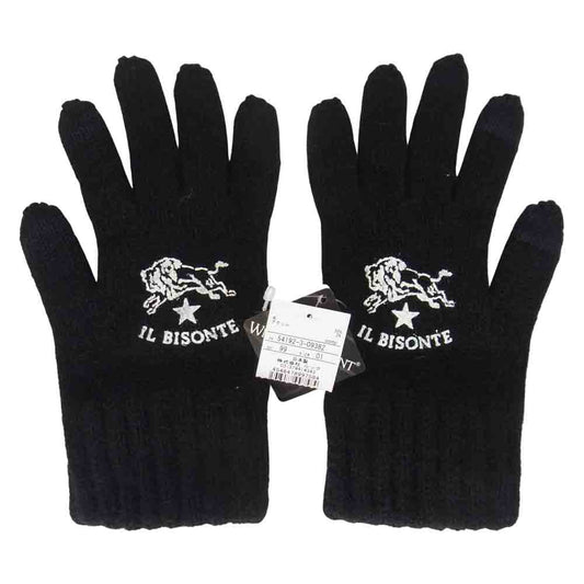 IL BISONTE イルビゾンテ 54192-3-09382 KNIT GLOVES WITH LOGO ロゴ ニット グローブ 手袋 ブラック系 01【新古品】【未使用】【中古】