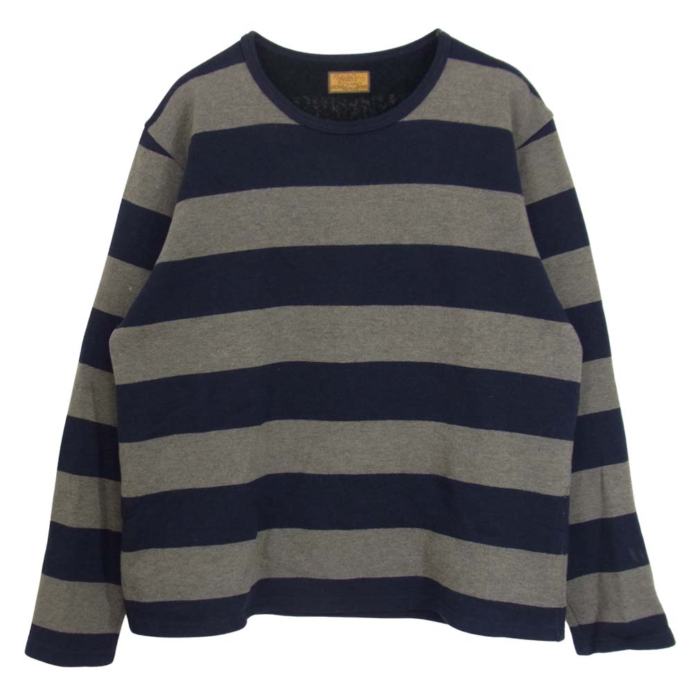 ブラウンバイツータックス B6-u001 Fleece lining borders Crew neck カシミヤ混 フリース ライニング ボーダー クルーネック スウェット ネイビー系 M【中古】