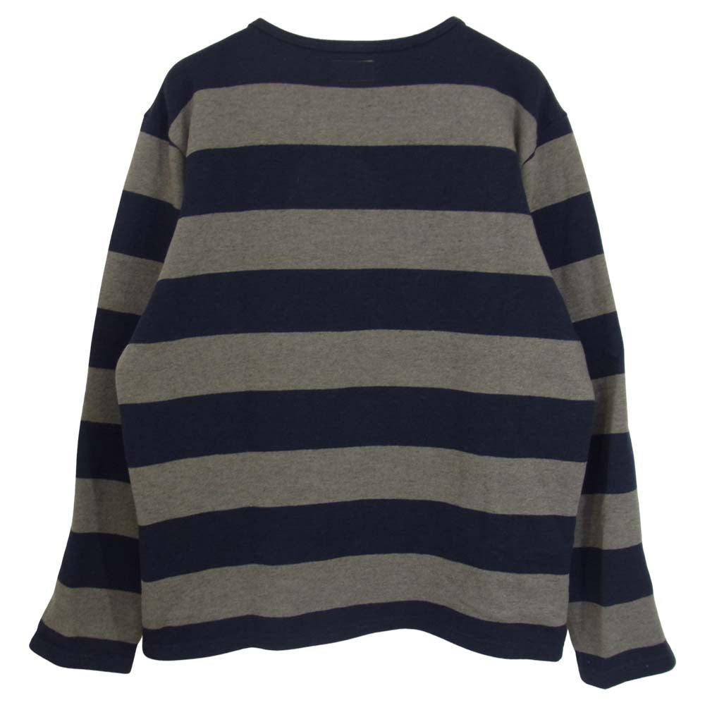 ブラウンバイツータックス B6-u001 Fleece lining borders Crew neck カシミヤ混 フリース ライニング ボーダー クルーネック スウェット ネイビー系 M【中古】