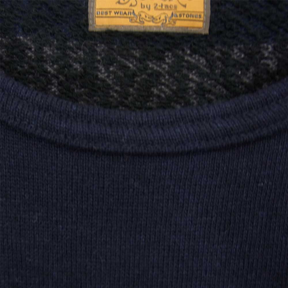 ブラウンバイツータックス B6-u001 Fleece lining borders Crew neck カシミヤ混 フリース ライニング ボーダー クルーネック スウェット ネイビー系 M【中古】