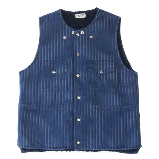 TENDERLOIN テンダーロイン T-VEST SO 裏ボア ストライプ ベスト ネイビー系 L【中古】
