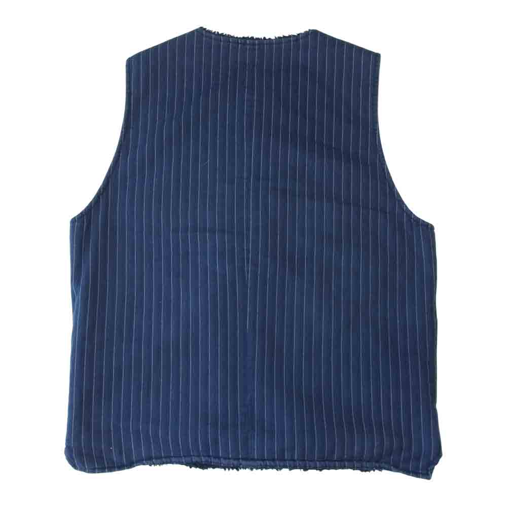 TENDERLOIN テンダーロイン T-VEST SO 裏ボア ストライプ ベスト ネイビー系 L【中古】