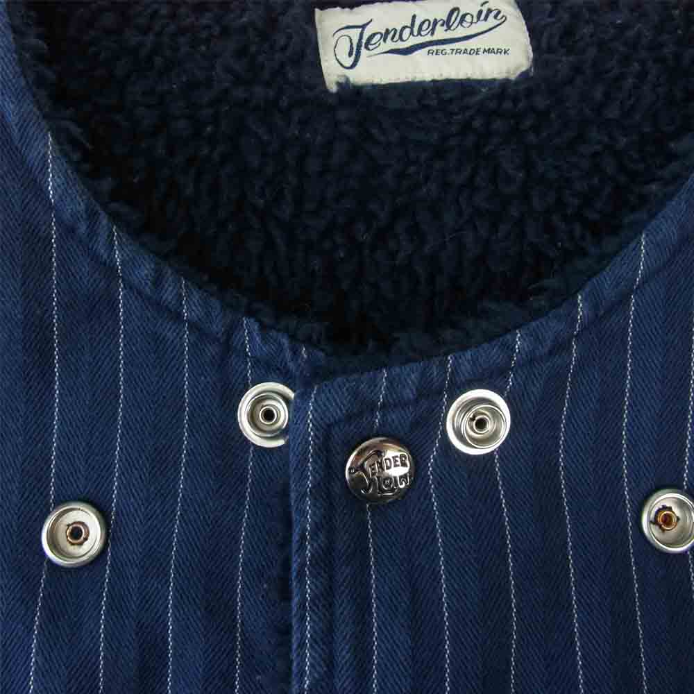 TENDERLOIN テンダーロイン T-VEST SO 裏ボア ストライプ ベスト ネイビー系 L【中古】