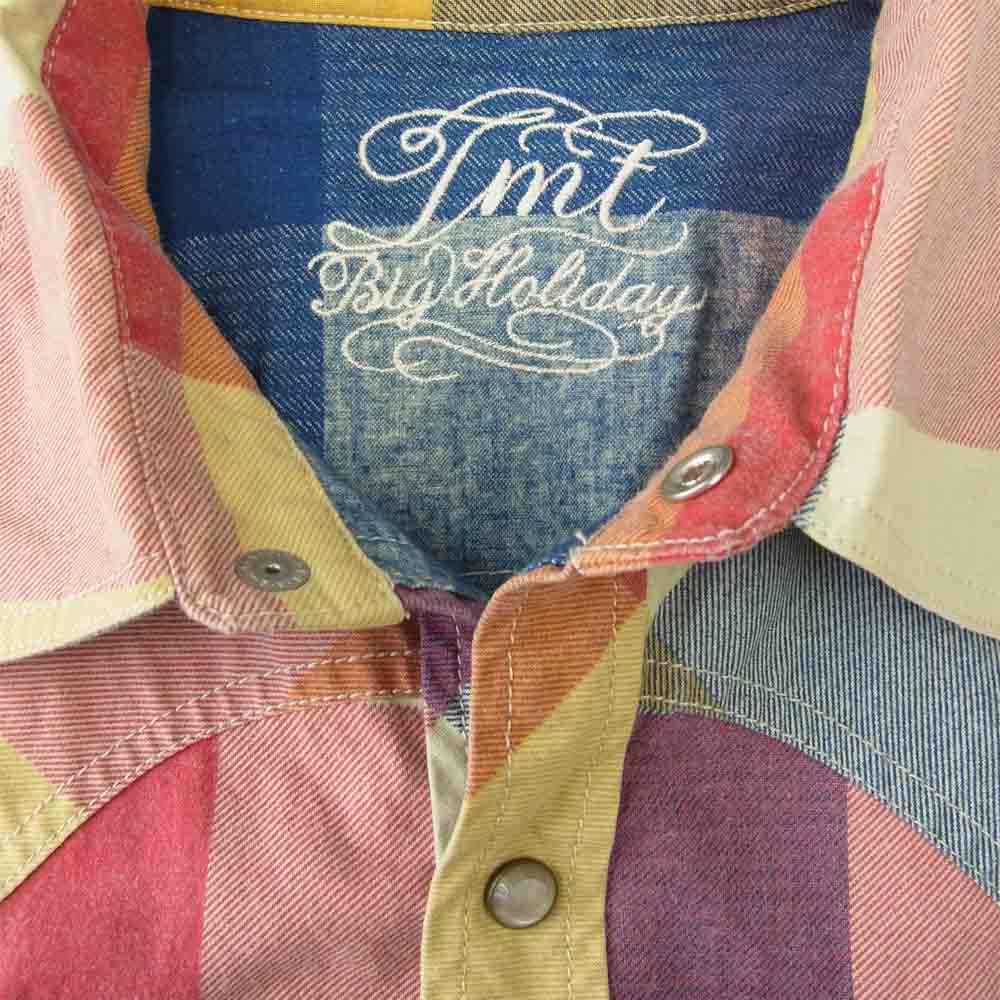 TMT ティーエムティー TSH-S1413 INDIGO CHECK SHIRTS 長袖 インディゴ チェック シャツ グリーン系 M【中古】