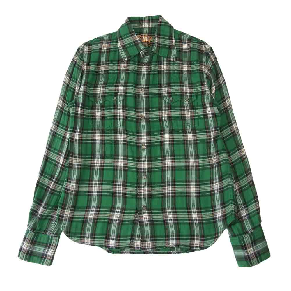 TMT ティーエムティー ダブルガーゼ チェック シャツ グリーン系 M【中古】