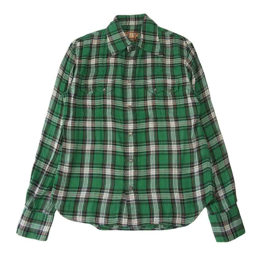 TMT ティーエムティー ダブルガーゼ チェック シャツ グリーン系 M【中古】