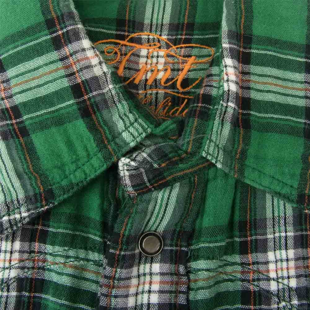 TMT ティーエムティー ダブルガーゼ チェック シャツ グリーン系 M【中古】