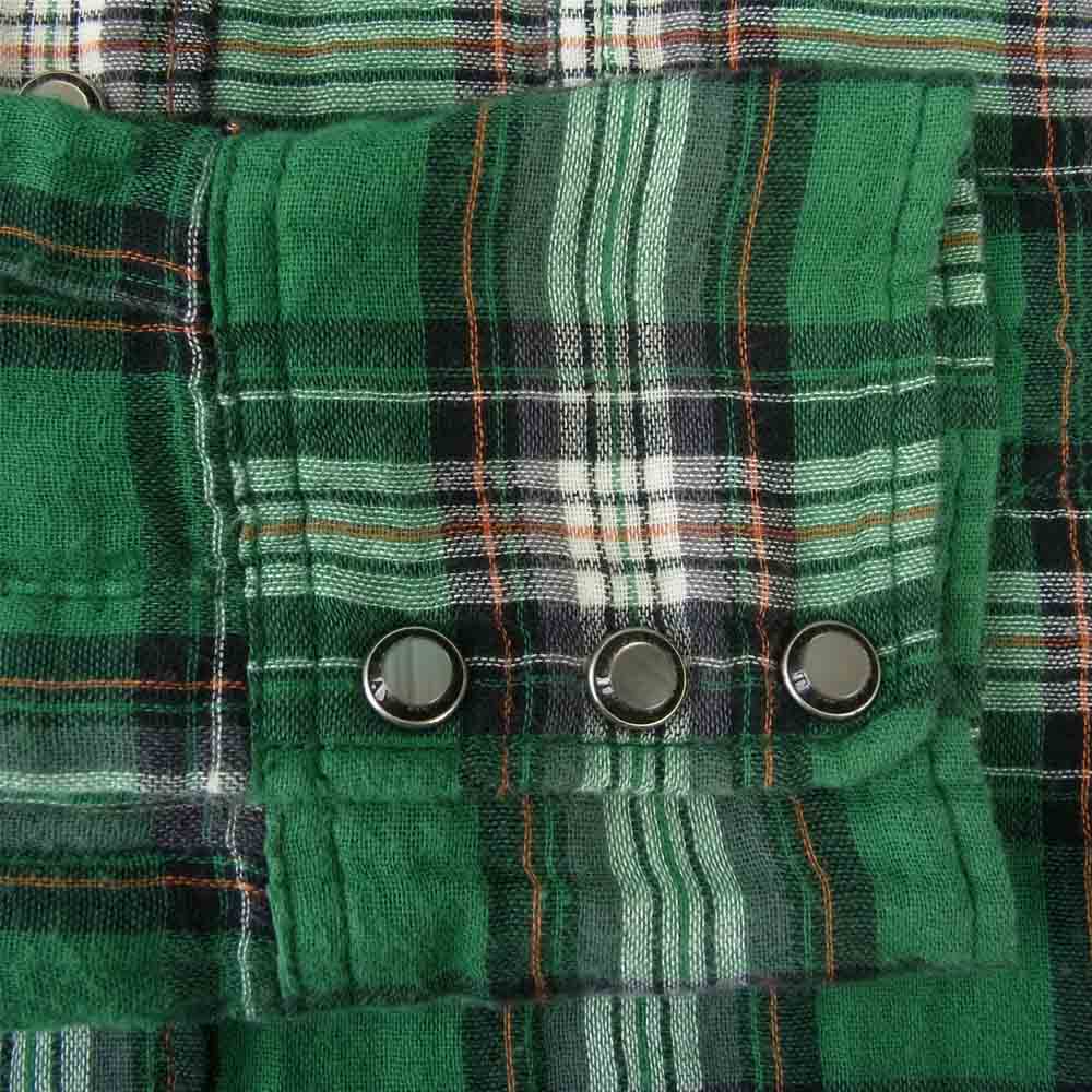 TMT ティーエムティー ダブルガーゼ チェック シャツ グリーン系 M