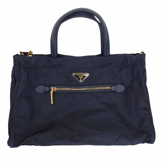 PRADA プラダ B1843M 2way ナイロン ハンドバッグ ダークネイビー系【中古】