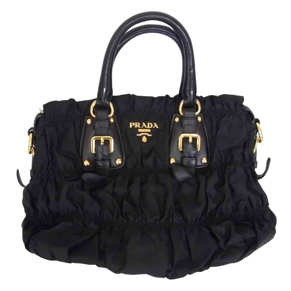 PRADA プラダ BN1336 ギャザー 2WAY バッグ ナッパーロゴ ゴールド金具 ブラック系【中古】